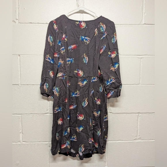 BODEN (10R) Fly Fishing Hooks Print Tunic Dress, 3/4 Sleeve, Scoop Neck, Novelty - Picture 4 of 8